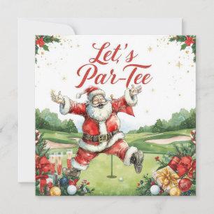 Golf Christmas Let’s Par tee with Santa Claus Holiday Card