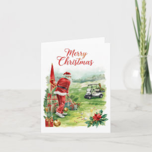 Golf Christmas Let’s Par tee with Santa Claus Holiday Card