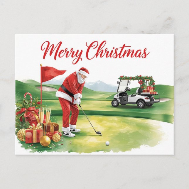 Golf Christmas  Let’s Par tee with Santa Claus   Holiday Postcard (Front)