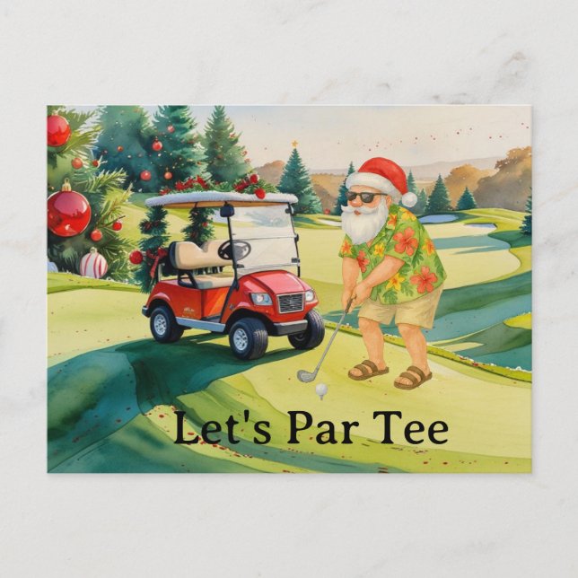 Golf Christmas Let’s Par tee with Santa golfing Holiday Postcard (Front)