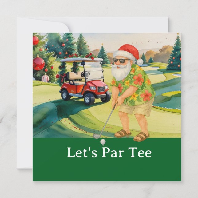 Golf Christmas Let’s Par tee with Santa golfing Invitation (Front)