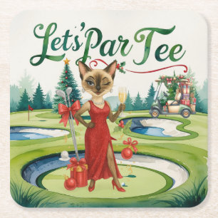Golf Christmas Let's Par Tee for Golfer party Square Paper Coaster