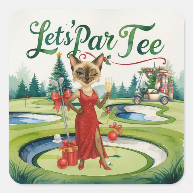 Golf Christmas Let's Par Tee for Golfer party  Square Sticker (Front)