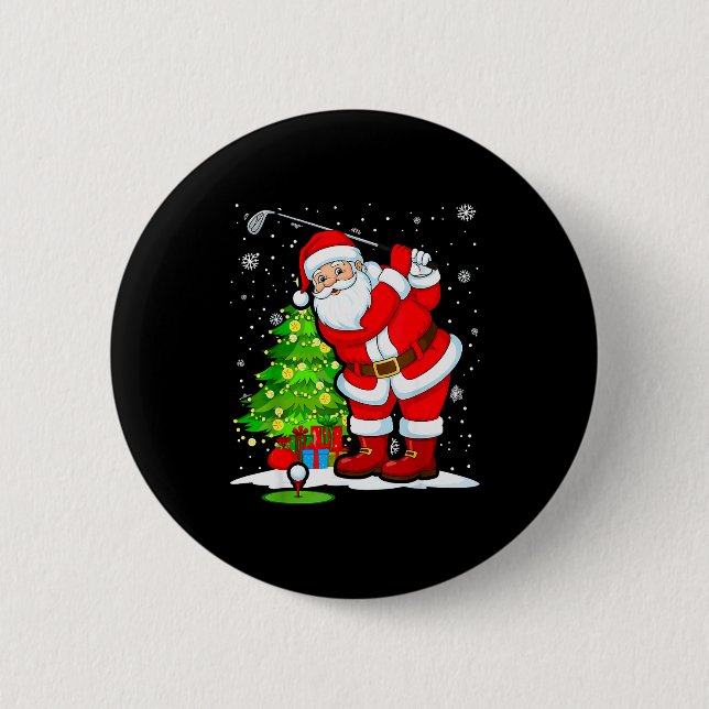 Golf Christmas Men Club Playing Santa Claus  6 Cm Round Badge (Front)