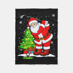 Golf Christmas Men Club Playing Santa Claus  Fleece Blanket