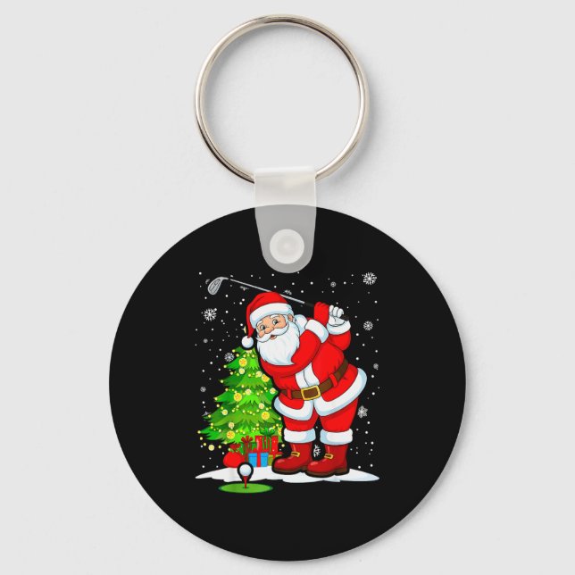 Golf Christmas Men Club Playing Santa Claus  Key Ring (Front)