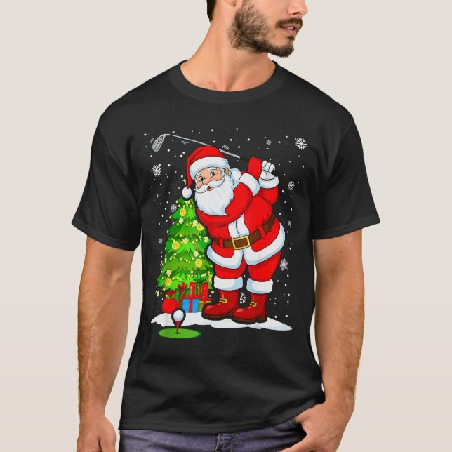 Golf Christmas Men Club Playing Santa Claus  T-Shirt (Front)