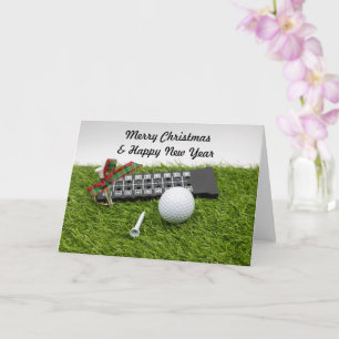 Golf Christmas & New year with golf ball and tee Card