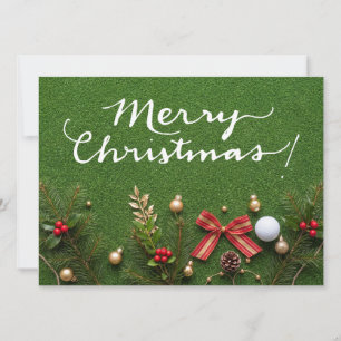 Golf Christmas on Putting Green Merry Christmas Holiday Card