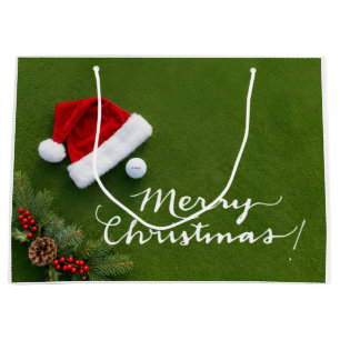 Golf Christmas on Putting Green Merry Christmas  Large Gift Bag