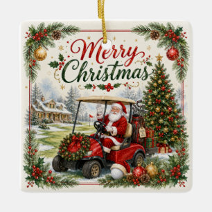Golf Christmas Par tee party with Santa Claus Ceramic Ornament