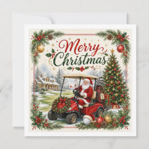 Golf Christmas Par tee party with Santa Claus Holiday Card