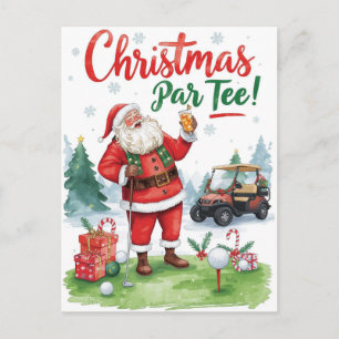 Golf Christmas par tee Santa Claus on Green Holiday Postcard