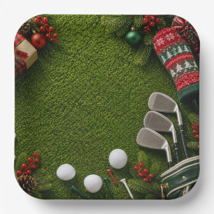 Golf Christmas Party for golfer Paper Plate