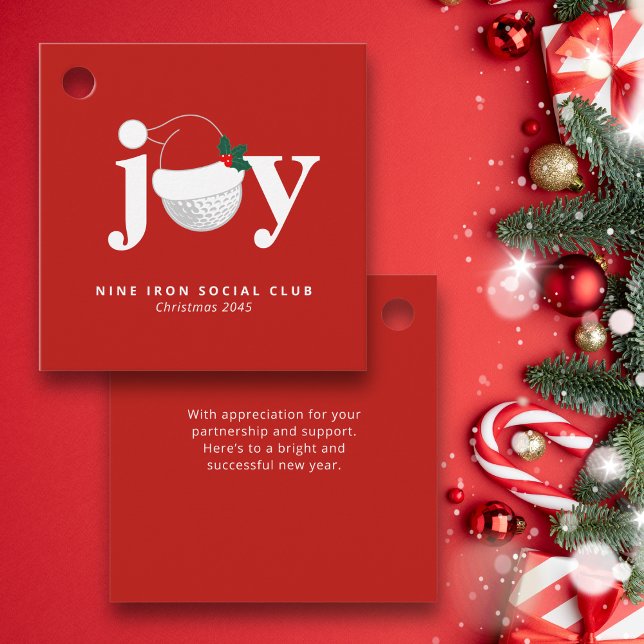 Golf Christmas Party Gift Tag Joy Modern Red (Matches the modern “Joy” golf holiday set)