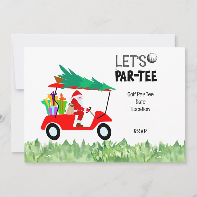 Golf Christmas Party invitation with Santa Claus (Front)