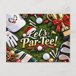 Golf Christmas Party Let’s Par-Tee Golf Invitation Postcard