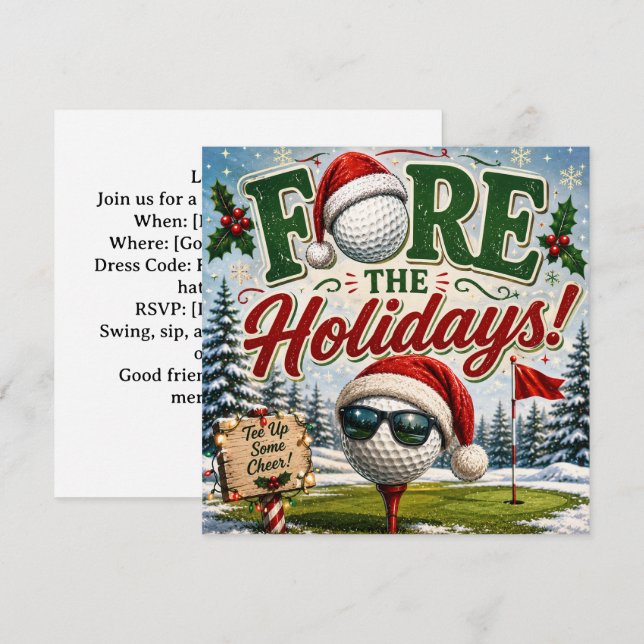 Golf Christmas Party Let’s Par tee  Invitation (Front/Back)