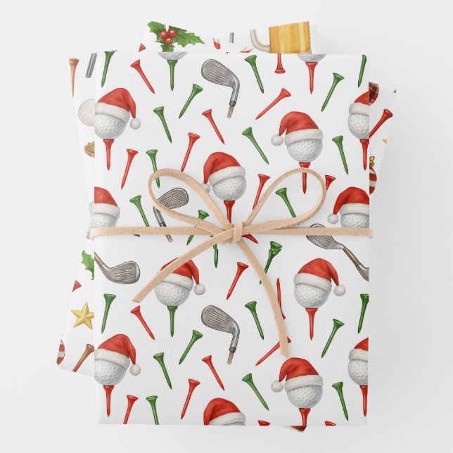 Golf Christmas Party themed Golfing for Golfer Wrapping Paper Sheet (In situ)