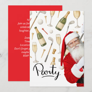 Golf Christmas Party themed with Santa Claus Invitation