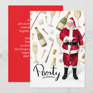 Golf Christmas Party themed with Santa Claus Invitation