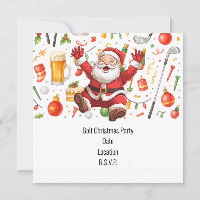 Golf Christmas Party themed with Santa Claus  Invitation (Front)