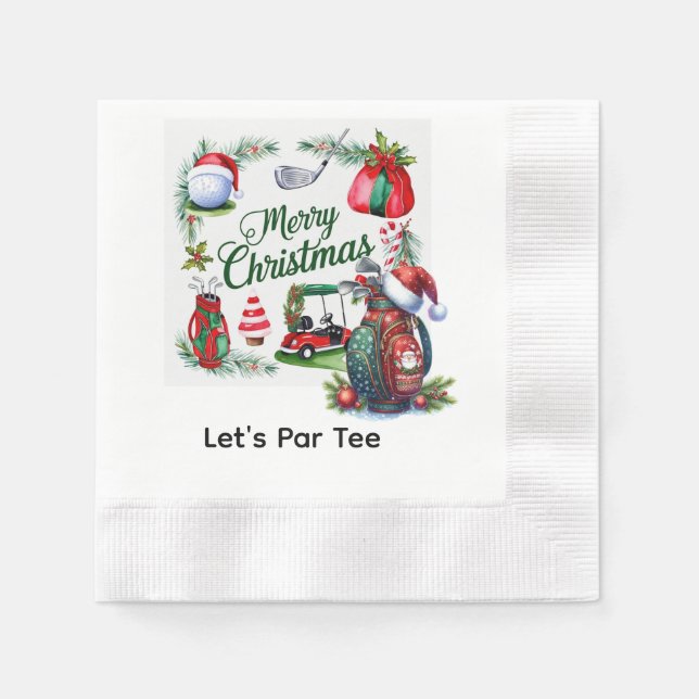 Golf Christmas Party with golf equipment Xmas Napkin (Front)