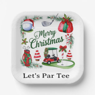 Golf Christmas Party with golf equipment Xmas Paper Plate