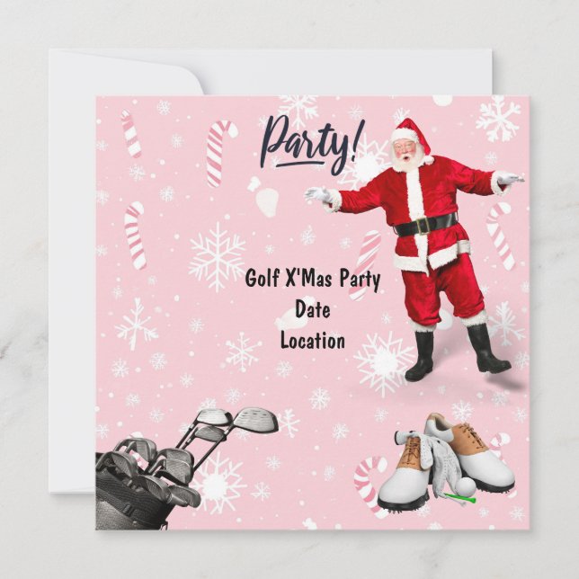 Golf Christmas party with Santa Claus on Pink  Save The Date (Front)