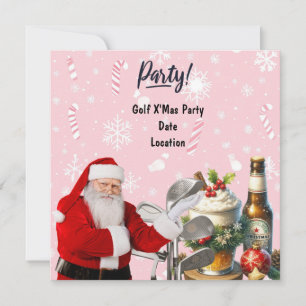 Golf Christmas party with Santa Claus on Pink  Save The Date