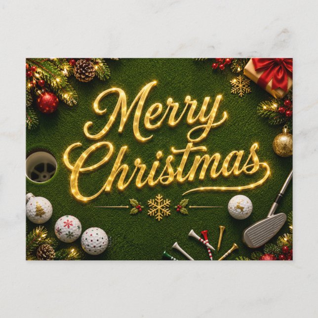 Golf Christmas Putting Green Greeting Card (Front)