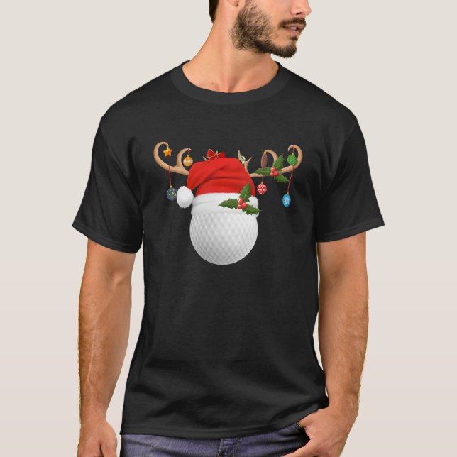 Golf Christmas Pyjamas Reindeer Santa Hat Sports P T-Shirt (Front)