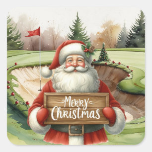Golf Christmas Santa Claus at golf course Square Sticker