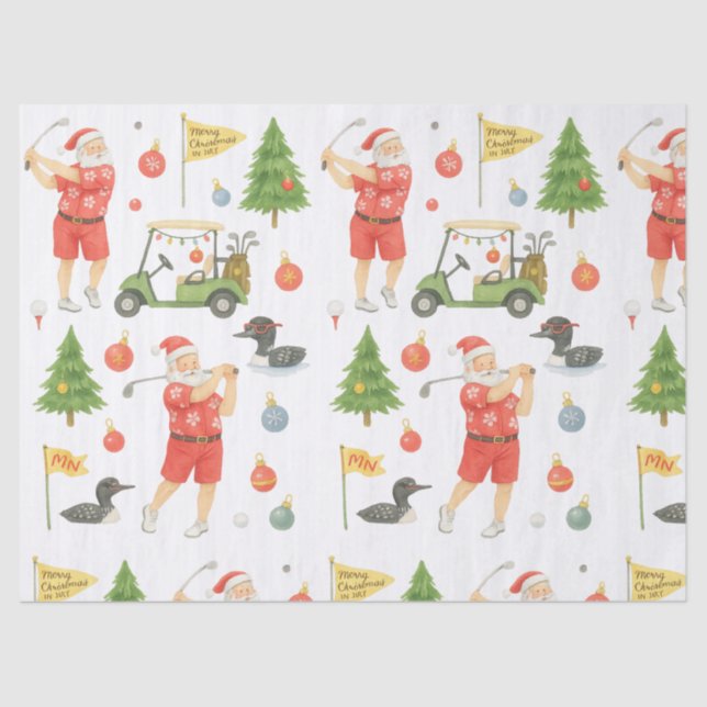 Golf Christmas Santa Claus Golfing in Minnesota Tissue Paper (Front)