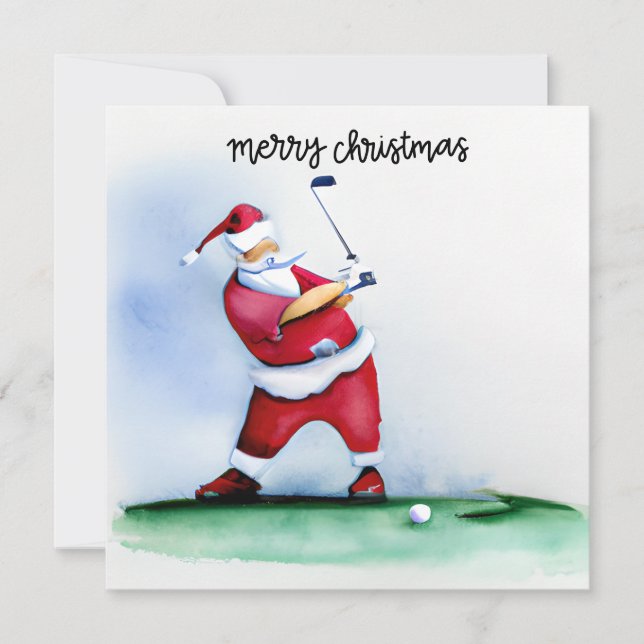 Golf Christmas Santa Claus is golfing on green  Holiday Card (Front)