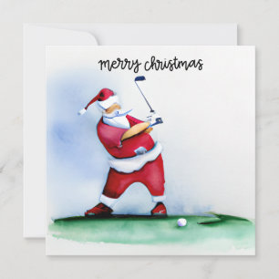 Golf Christmas Santa Claus is golfing on green Holiday Card