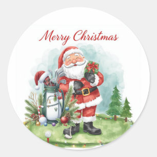 Golf christmas Santa Claus riding golf cart  Classic Round Sticker