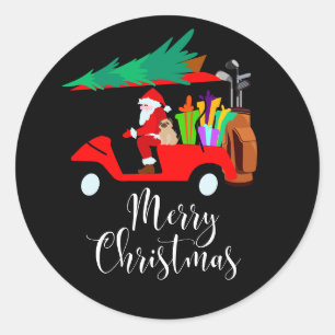 Golf christmas Santa Claus riding golf cart  Classic Round Sticker