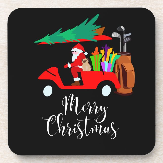 Golf christmas Santa Claus riding golf cart golfer Coaster (Front)