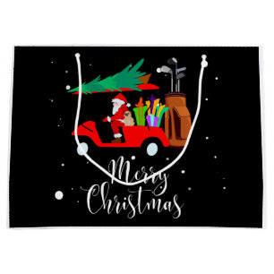 Golf christmas Santa Claus riding golf cart    Large Gift Bag