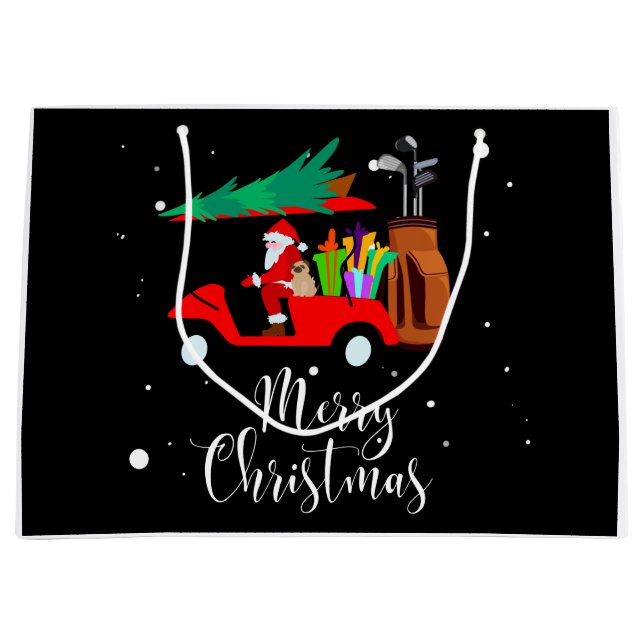 Golf christmas Santa Claus riding golf cart    Large Gift Bag (Front)