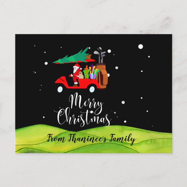Golf christmas Santa Claus riding golf cart    Postcard (Front)