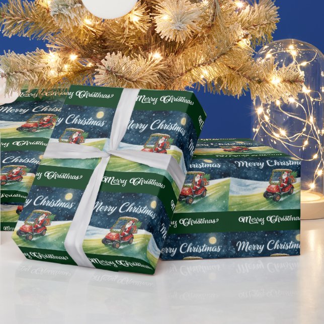 Golf christmas Santa Claus riding golf cart   Wrapping Paper (Holidays)