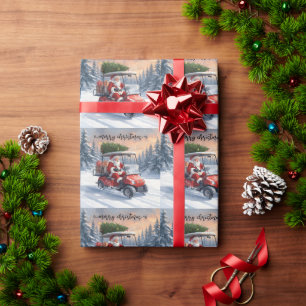 Golf christmas Santa Claus riding golf cart Wrapping Paper