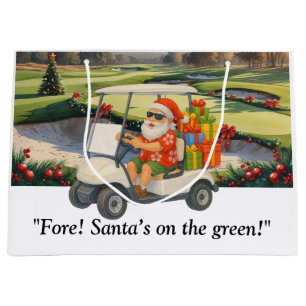 Golf Christmas Santa  drive golf cart on course Large Gift Bag