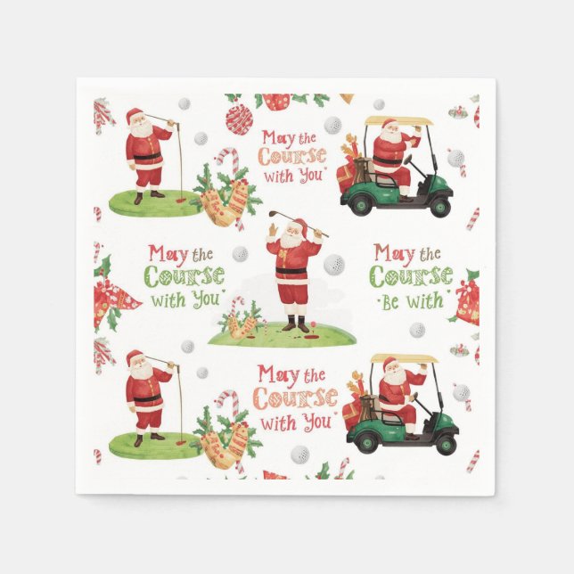 Golf Christmas Santa Golfer May Course be with you Napkin (Front)