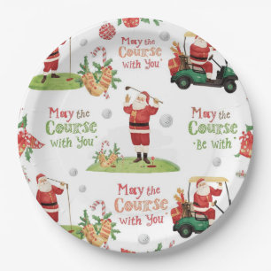 Golf Christmas Santa Golfer May Course be with you Paper Plate