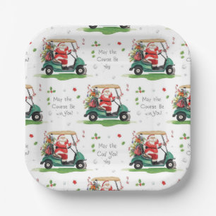 Golf Christmas Santa Golfer May Course be with you Paper Plate