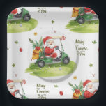 Golf Christmas Santa Golfer May Course be with you Paper Plate<br><div class="desc">Add a festive golf twist to your holiday table! These paper plates feature Santa Claus golfing on a green course, riding a golf cart, swinging a club, and surrounded by golf balls, golf bags, and Christmas decorations. Perfect for holiday parties, golf-themed Christmas gatherings, or festive dinners for golf lovers. Bright,...</div>