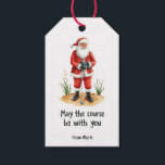 Golf Christmas Santa golfing My course be with you Gift Tags<br><div class="desc">Add a playful golf twist to your holiday gifts! These festive gift tags feature Santa Claus golfing across a green, with the fun phrase “May the Course Be With You.” Perfect for wrapping presents for golfers, golf lovers, or anyone who enjoys a humourous holiday touch. High-quality, vibrant, and ready to...</div>